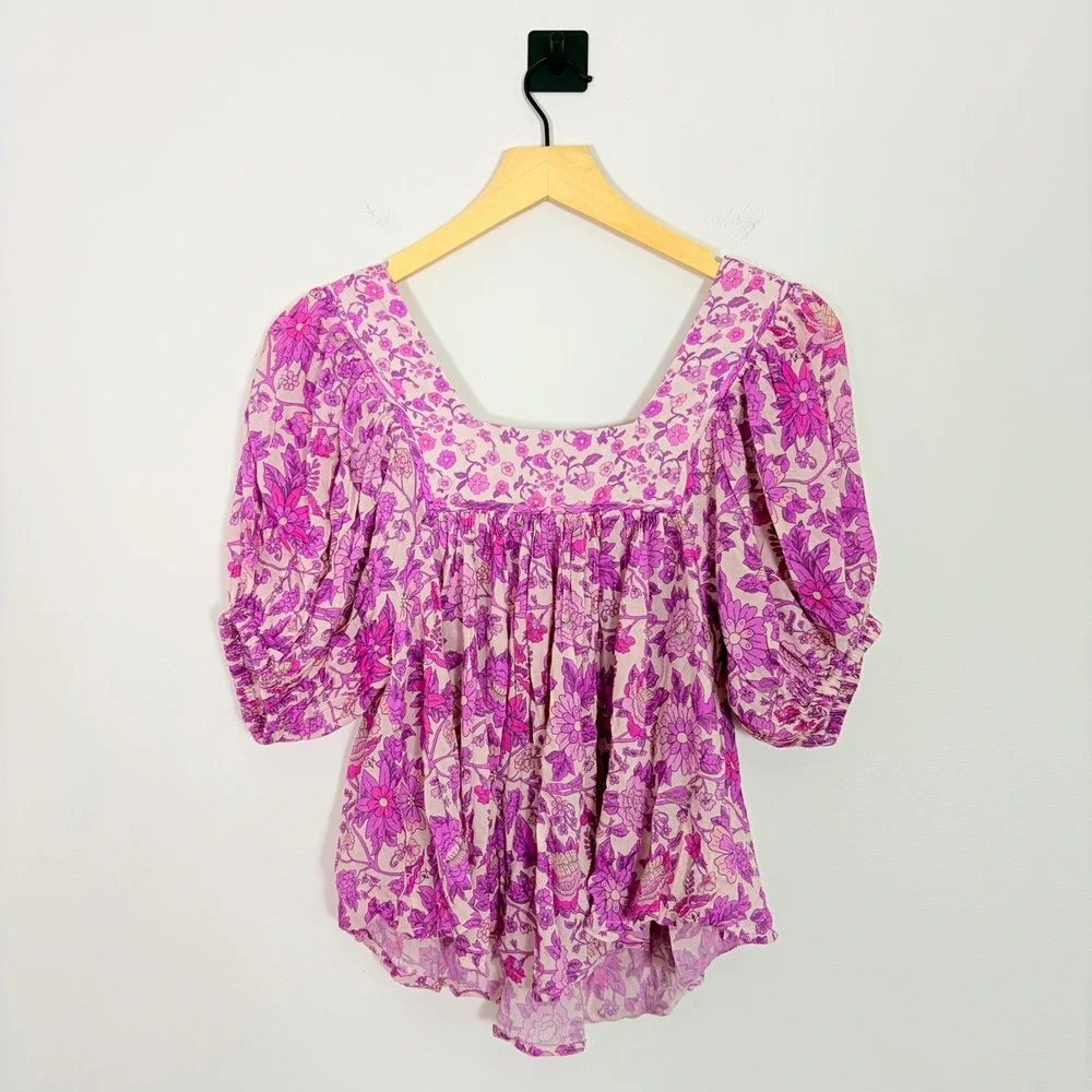 Spell Mossy Short Sleeve Blouse Purple Floral Boho Babydoll Top XS Cottagecore - Picture 6 of 6
